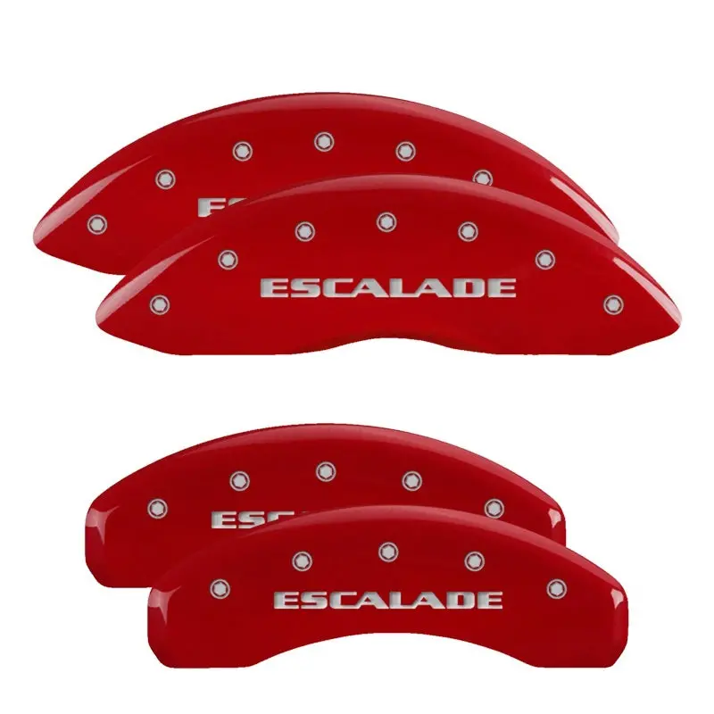 Mgp Engraved 4-Piston Caliper Covers For Cadillac Escalade – Red Finish With Silver Chrome Accents 1