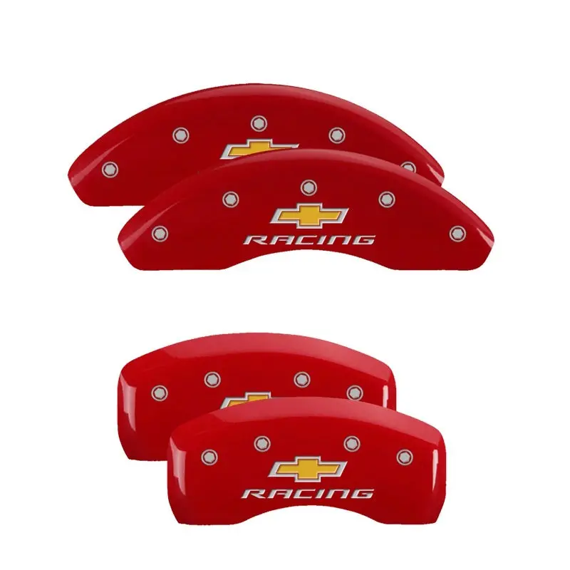 Mgp Engraved 4-Piston Caliper Covers – Front & Rear Set With Cursive Camaro Logo And Yellow-On-Black Finish 1
