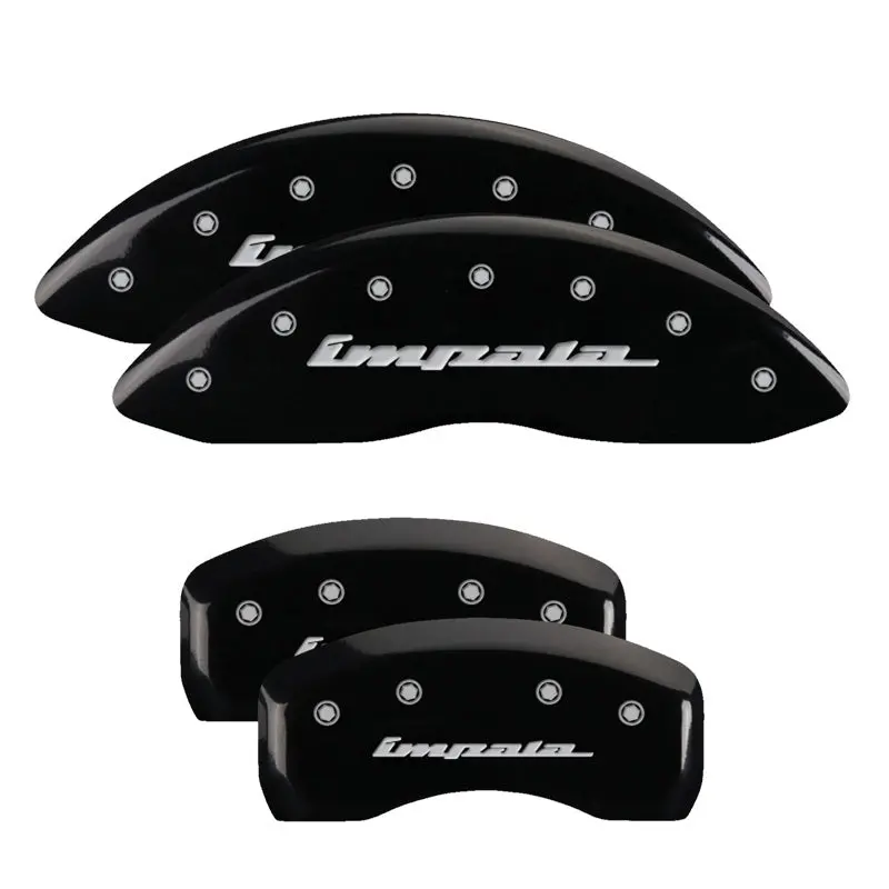 Mgp Engraved 4-Piston Caliper Covers – Front & Rear, Impala Black With Silver Accent 1