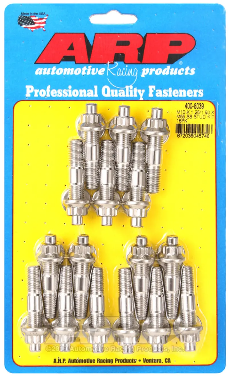 Arp Stainless Steel Broached Stud Kit – M10 X 1.25/1.50 X 55Mm, 16-Piece Set For High-Strength Fastening 1