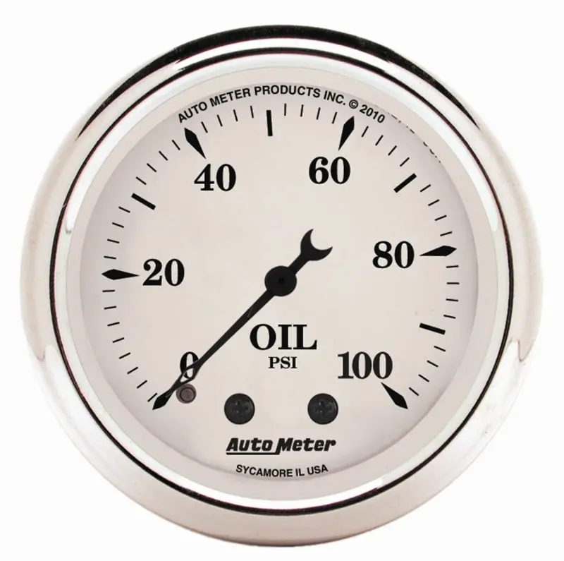 Autometer Mechanical Oil Pressure Gauge – 2-1/16" Dial, 0–100 Psi, Vintage White Face 1