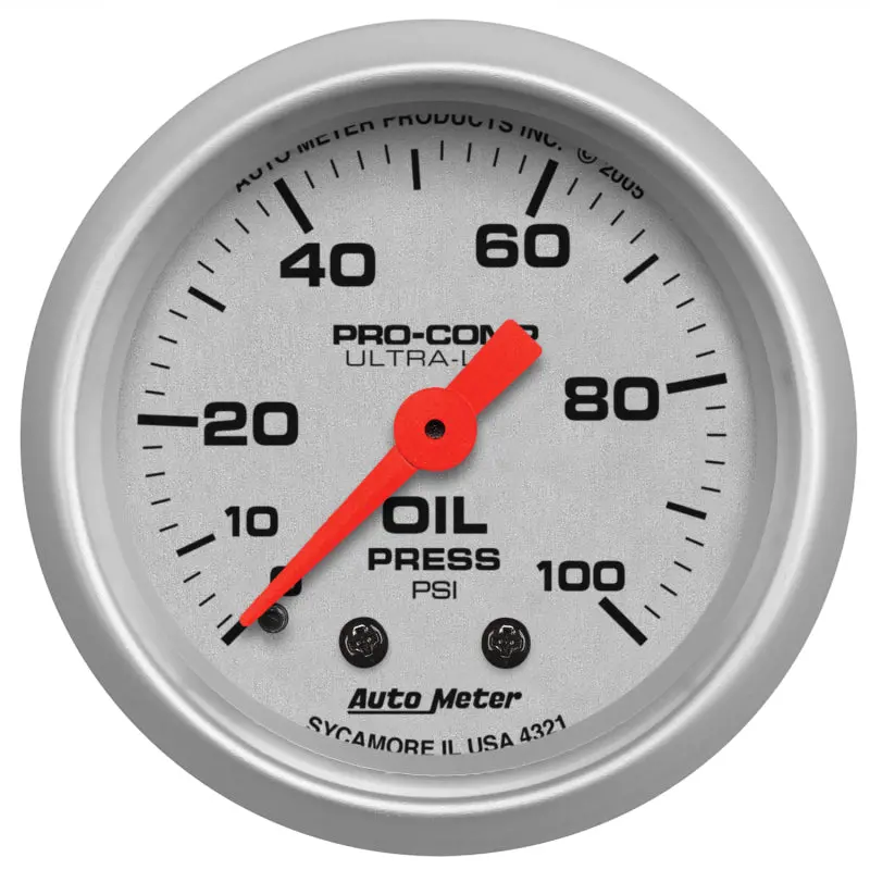 Autometer Ultra-Lite Mechanical Oil Pressure Gauge – 52Mm, 0–100 Psi 1