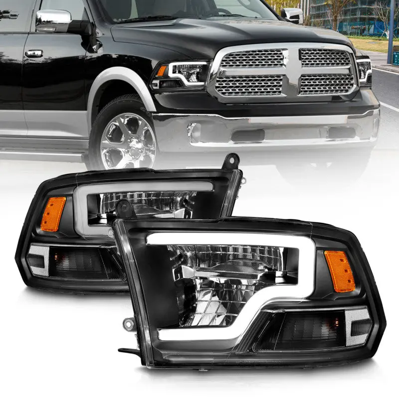 Anzo 2009-2020 Dodge Ram 1500 Full Led Square Projector Headlights W/ Chrome Housing Black Amber 1